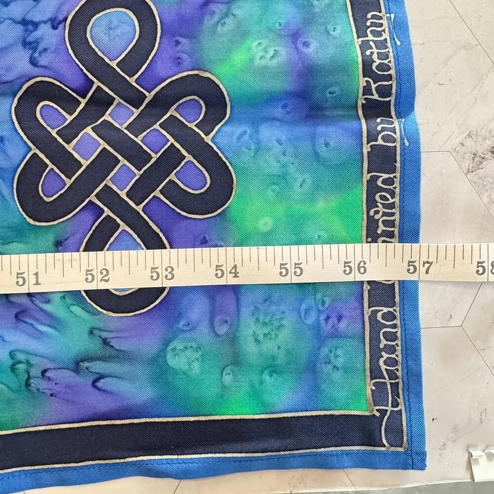 Hand Painted Silk Scarf Kathy Scrivens Blue Green Made In Scotland 11x57
